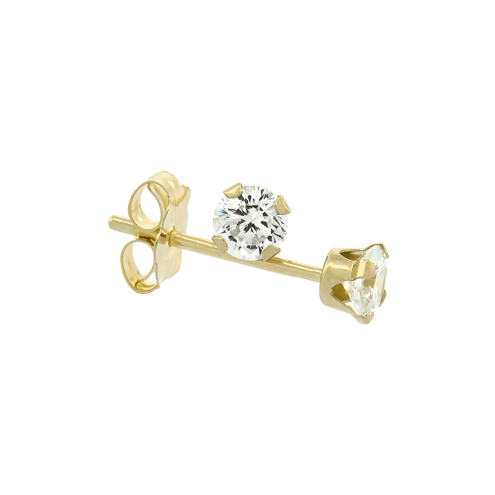 14k Yellow Gold 3mm Cubic Zirconia Earrings Studs Cartilage Nose 4 prong 1/4 ct/pr