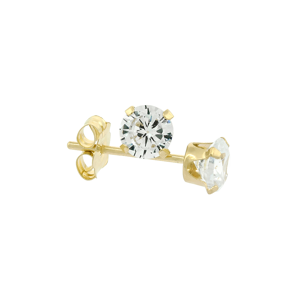 14K YELLOW GOLD 4MM CUBIC ZIRCONIA EARRINGS STUDS CARTILAGE NOSE 4 PRONG 0.5 CT/PR