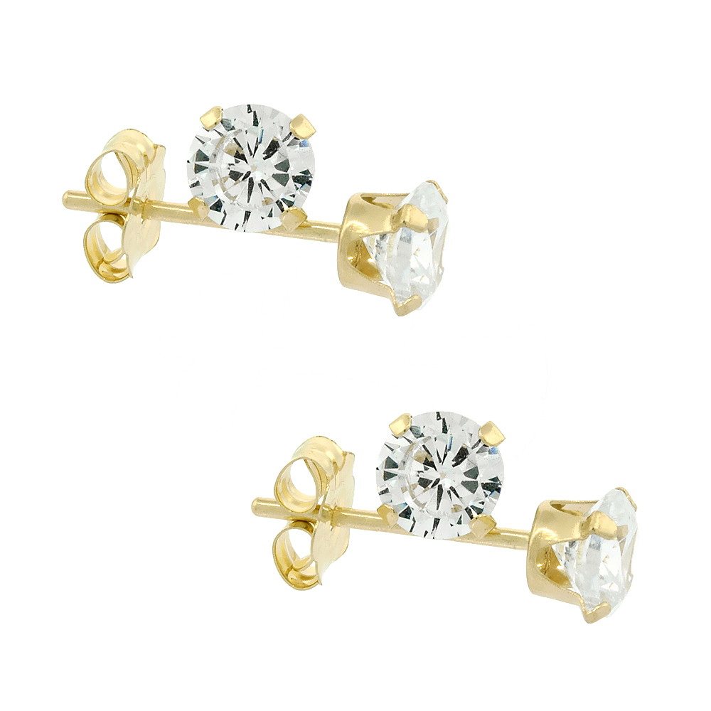 2-PAIR PACK 14K YELLOW GOLD 4MM CUBIC ZIRCONIA EARRINGS STUDS CARTILAGE NOSE 4 PRONG 0.5 CT/PR