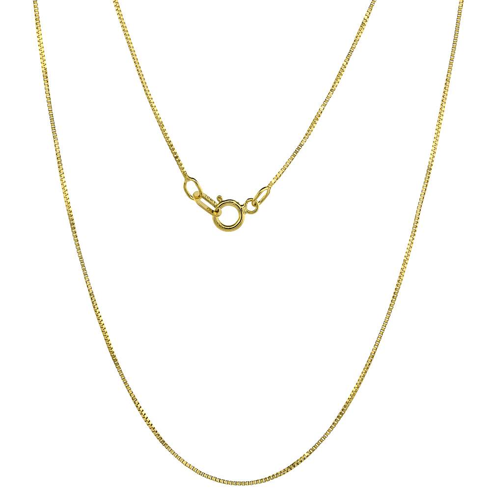 10K Solid Yellow Gold Box Chain Necklaces 0.6 mm Nickel Free, 16 - 24 inches long