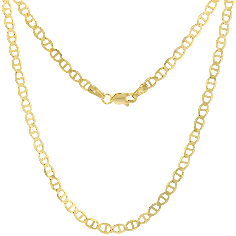 SOLID 10K YELLOW GOLD ULTRA FLAT 3MM MARINER CHAIN NECKLACE & BRACELET FOR WOMEN & MEN LOBSTER CLASP HIGH POLISH 7-24 INCH