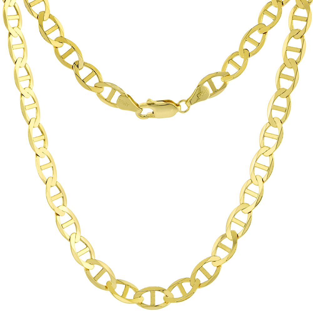 SOLID 10K YELLOW GOLD ULTRA FLAT 6MM MARINER CHAIN NECKLACES AND BRACELETS FOR MEN & WOMEN LOBSTER CLASP HIGH POLISH 8-26 INCH