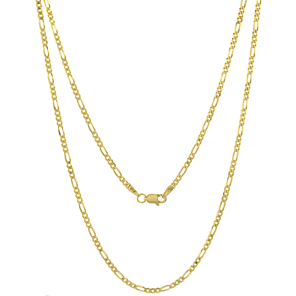 SOLID YELLOW 10K GOLD 2.5MM FIGARO CHAIN NECKLACE FOR MEN AND WOMEN CONCAVE HIGH POLISHED 16 - 26 INCH