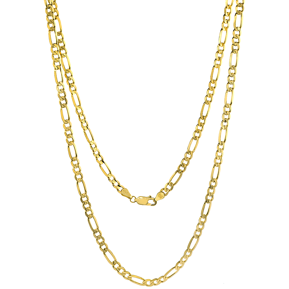 SOLID YELLOW 10K GOLD 4.5MM FIGARO CHAIN NECKLACES & BRACELETS FOR MEN AND WOMEN CONCAVE HIGH POLISHED 20 - 30 INCH