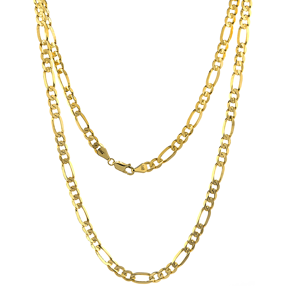 SOLID YELLOW 10K GOLD 5.5MM FIGARO CHAIN NECKLACES & BRACELETS FOR MEN AND WOMEN CONCAVE HIGH POLISHED 20 - 30 INCH