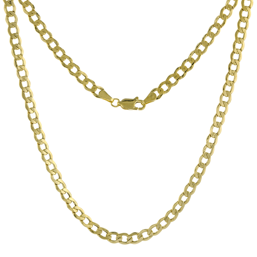 Hollow 10k Yellow Gold 4.5mm Cuban Link Curb Chain Necklace for Men & Women 18-30 inch