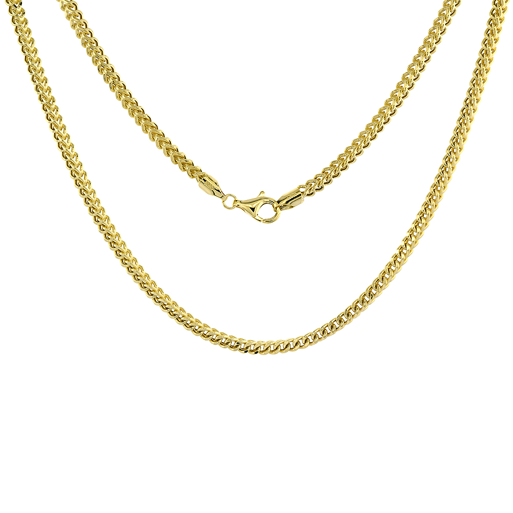 3MM HOLLOW 10K YELLOW GOLD FRANCO CHAIN NECKLACE FOR MEN & WOMEN NICKEL FREE, 20-30 INCH