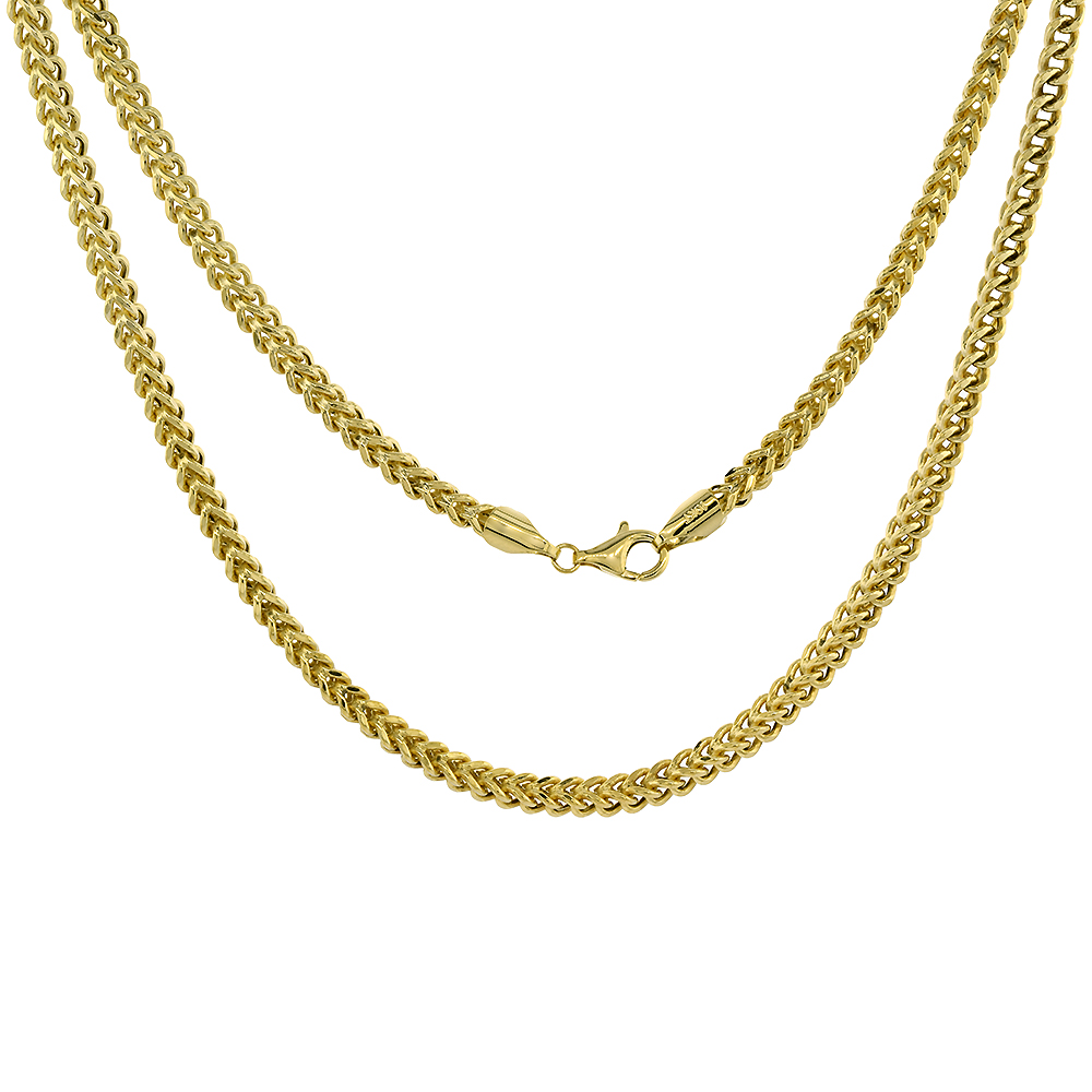 4MM HOLLOW 10K YELLOW GOLD FRANCO CHAIN NECKLACE FOR MEN & WOMEN NICKEL FREE, 22-30 INCH