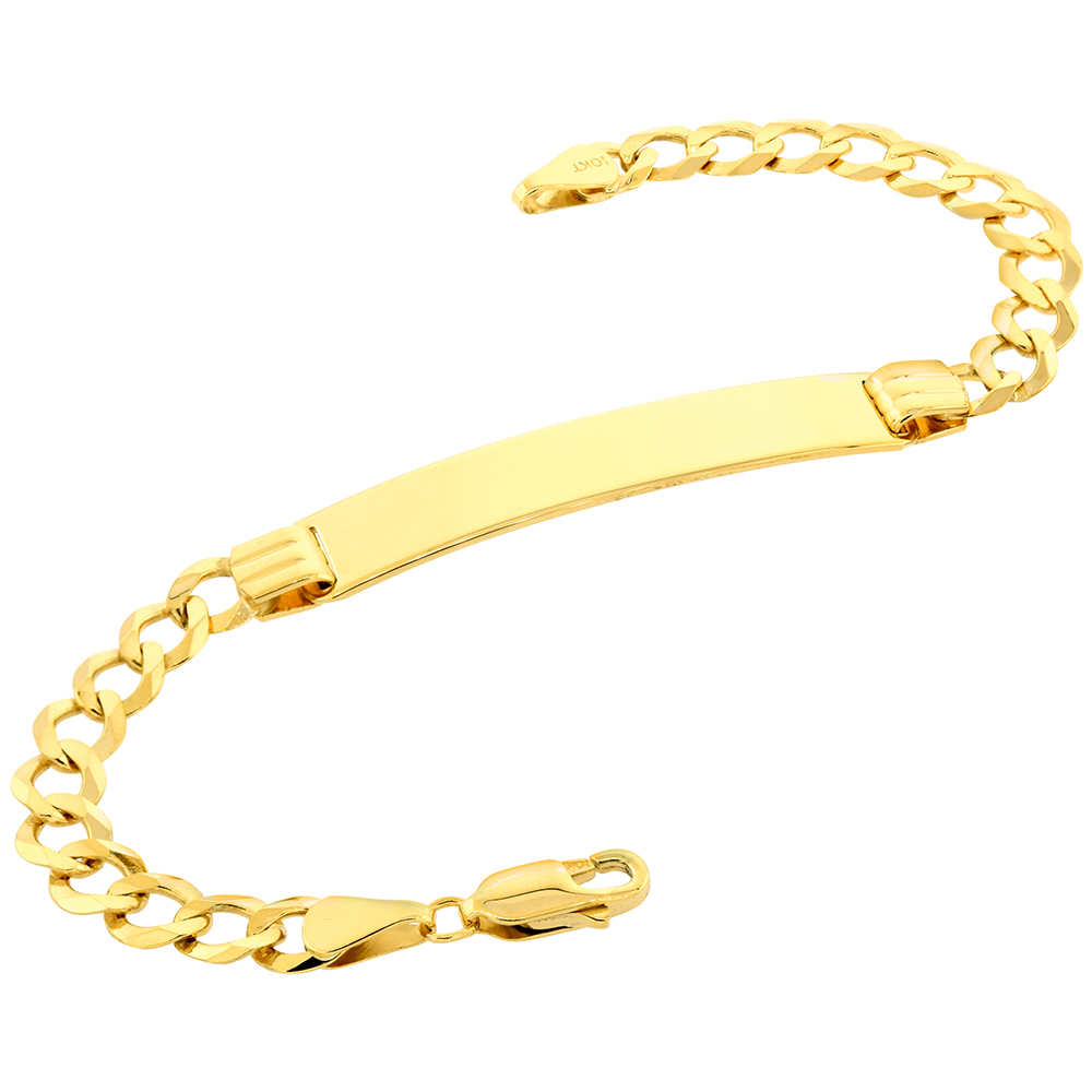 Real 10k Gold 8mm ID Bracelet for Men with 6mm Cuban Link ID Bracelet Solid Engravable