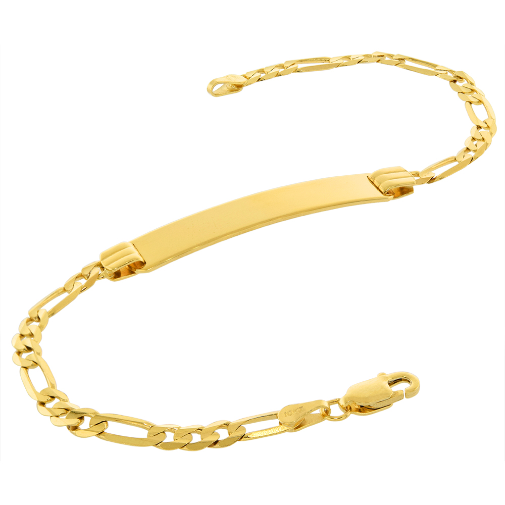 REAL 10K GOLD 7MM ID BRACELET FOR WOMEN WITH 4MM FIGARO LINK ID BRACELET SOLID ENGRAVABLE 7-8 INCH