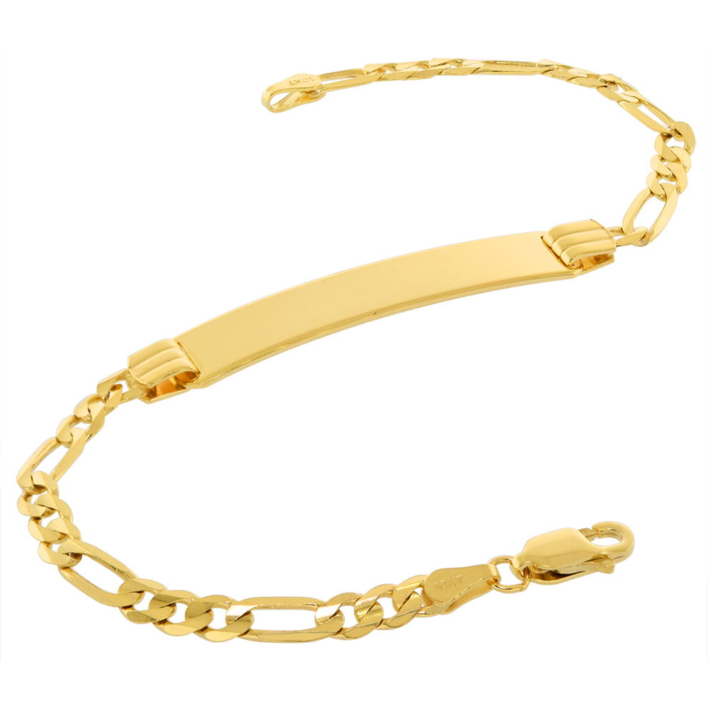 REAL 10K GOLD 7MM ID BRACELET FOR MEN WITH 5MM FIGARO LINK CHAIN SOLID ENGRAVABLE 7-8 INCH