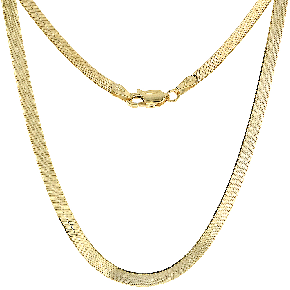 SOLID 10K GOLD 3.5MM HERRINGBONE CHAIN NECKLACE FOR WOMEN AND MEN BEVELED EDGES HIGH POLISHED LOBSTER CLASP 18 - 22 INCH
