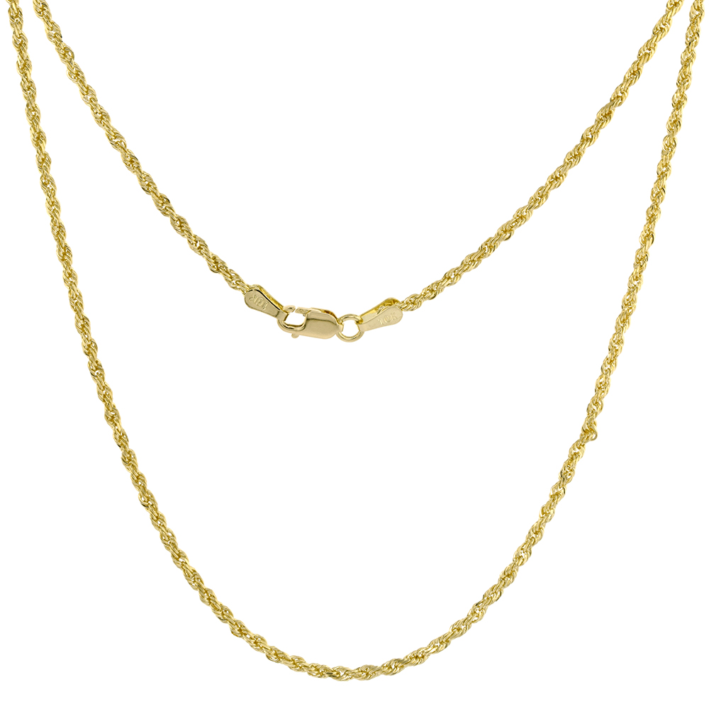 SOLID YELLOW 10K GOLD 1.8MM DIAMOND CUT ROPE CHAIN NECKLACES AND BRACELETS FOR MEN & WOMEN 7-26 INCH