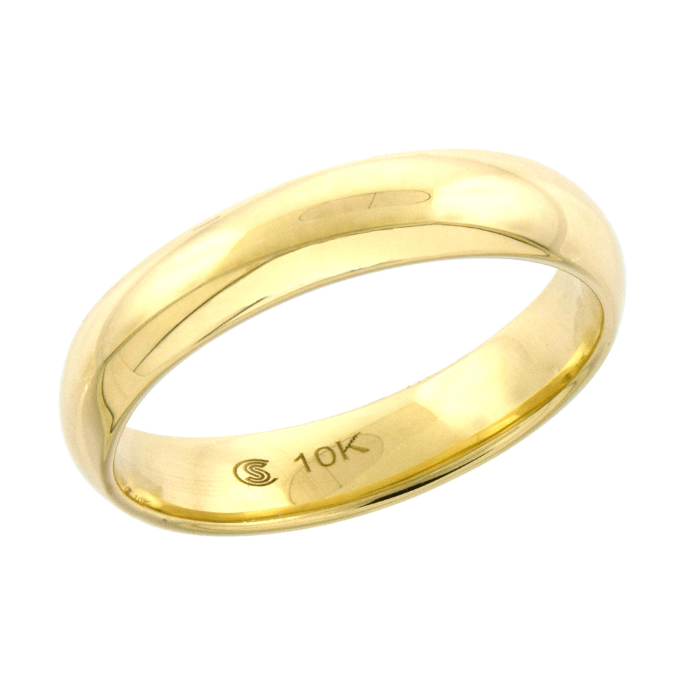 10k Yellow Hollow Gold 4 mm Wedding Band for Women and Men Thumb Ring Comfort Fit sizes 5 - 9.5