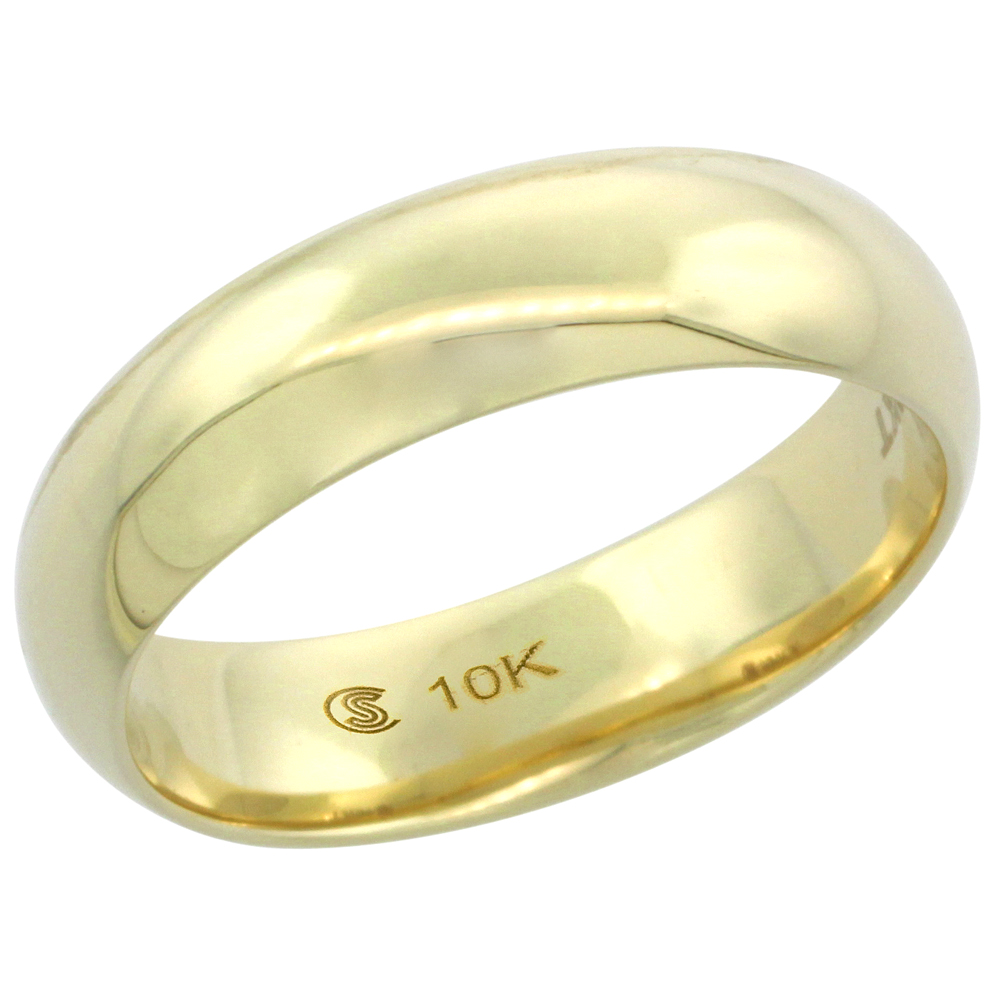 10k Yellow Gold Wedding Band 5.7 mm Thumb Ring Hollow Comfort Fit, sizes 9 - 13.5