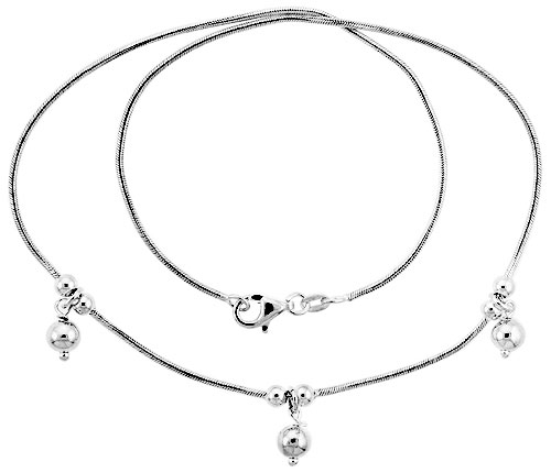 STERLING SILVER NECKLACE / BRACELET WITH THREE 1/4" BALL PENDANTS