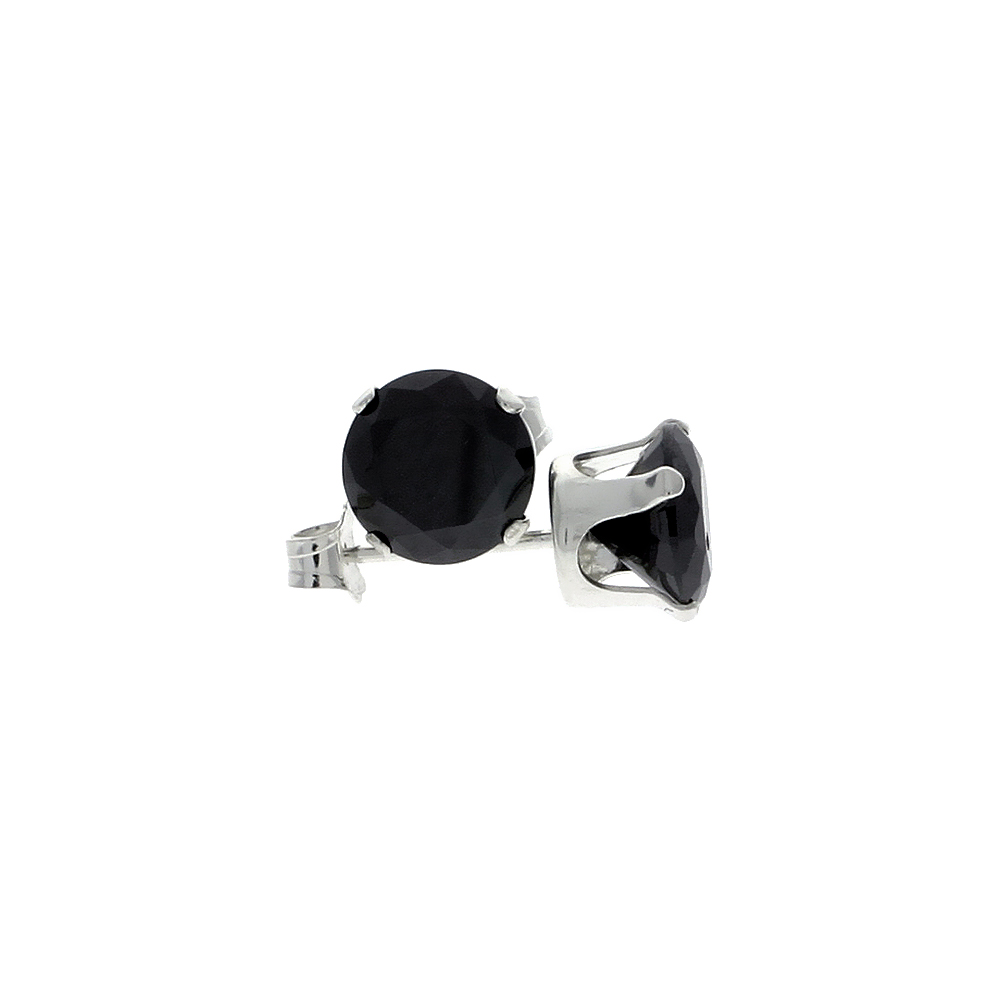 Sterling Silver Cubic Zirconia Black Earrings Studs 7 mm Black 2 1/2 carat/pair