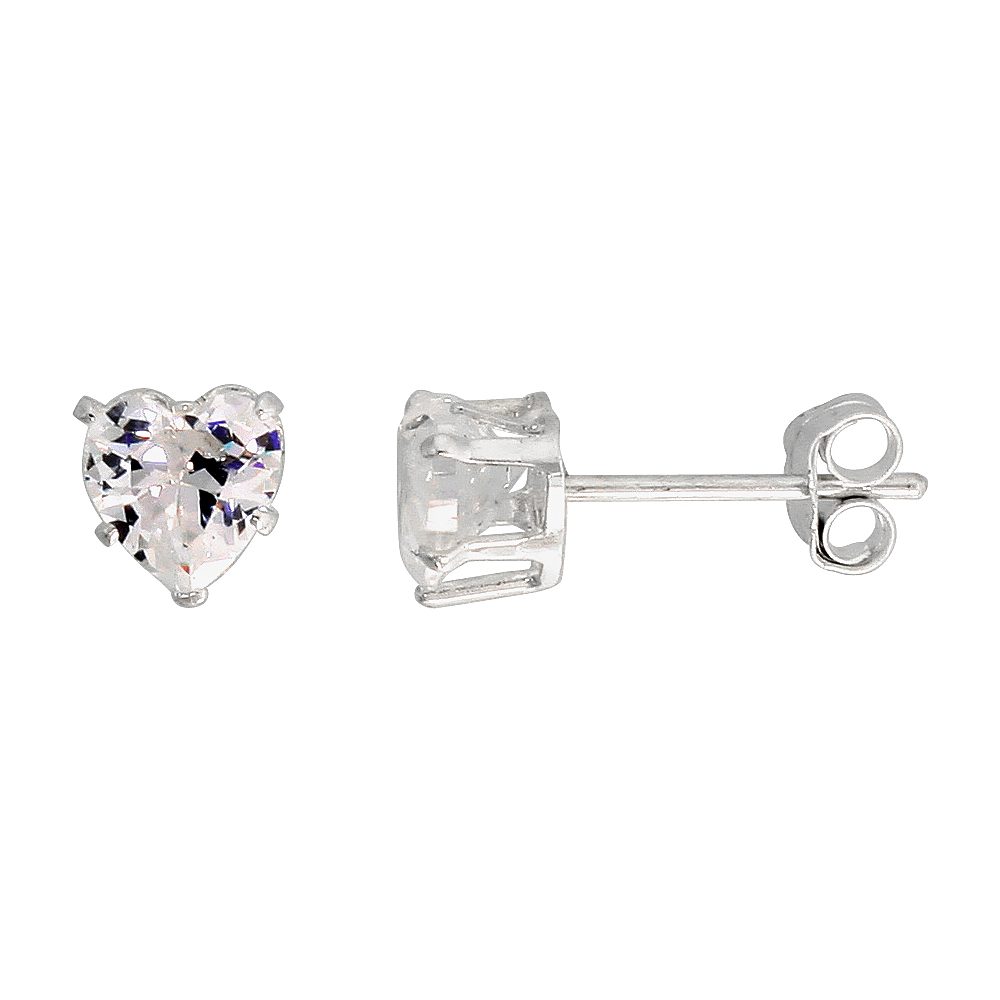 10 PAIR SET STERLING SILVER CUBIC ZIRCONIA HEART EARRINGS STUDS 1 CARAT/PAIR