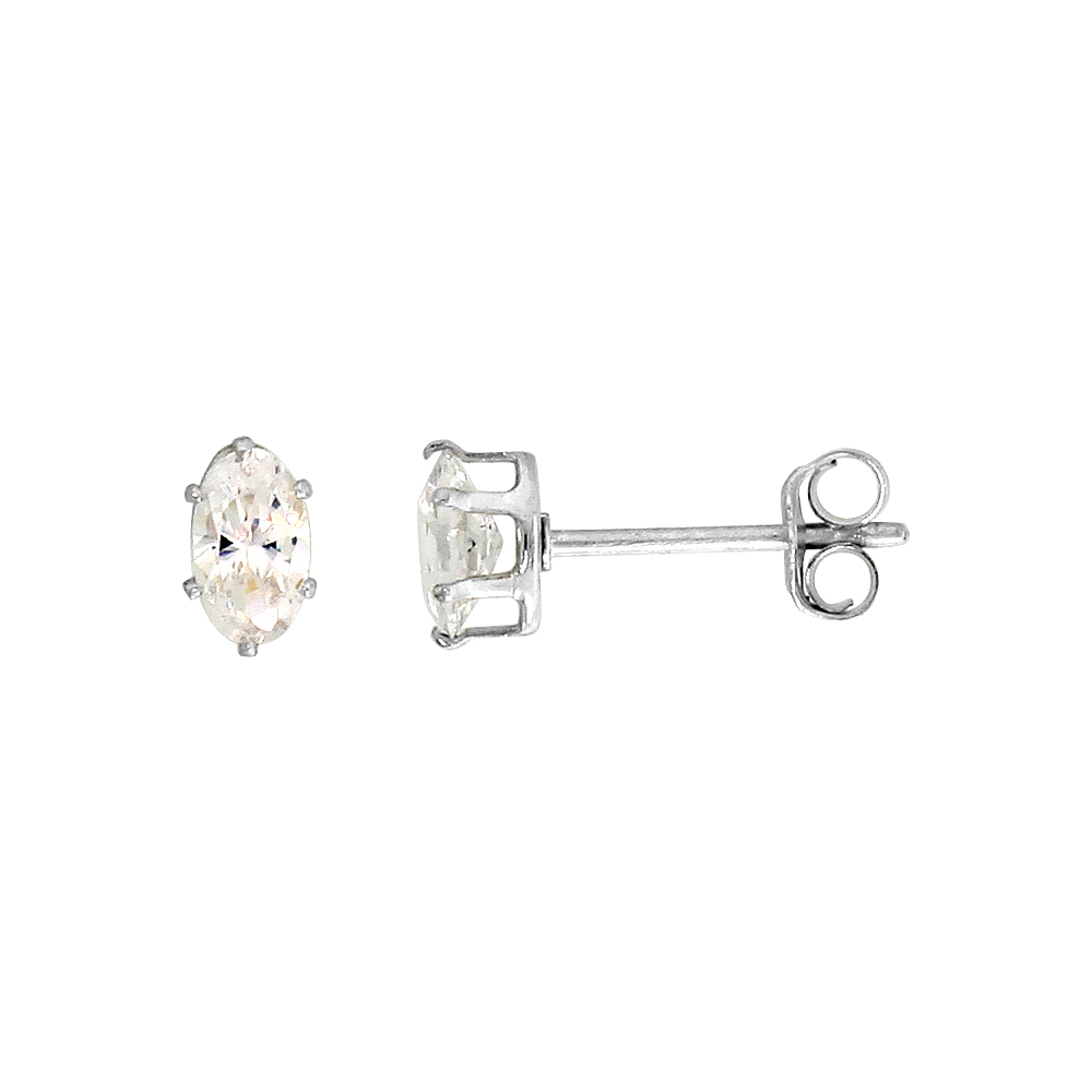 STERLING SILVER 5X3MM OVAL CUBIC ZIRCONIA EARRINGS STUDS 0.5 CARATS/PAIR