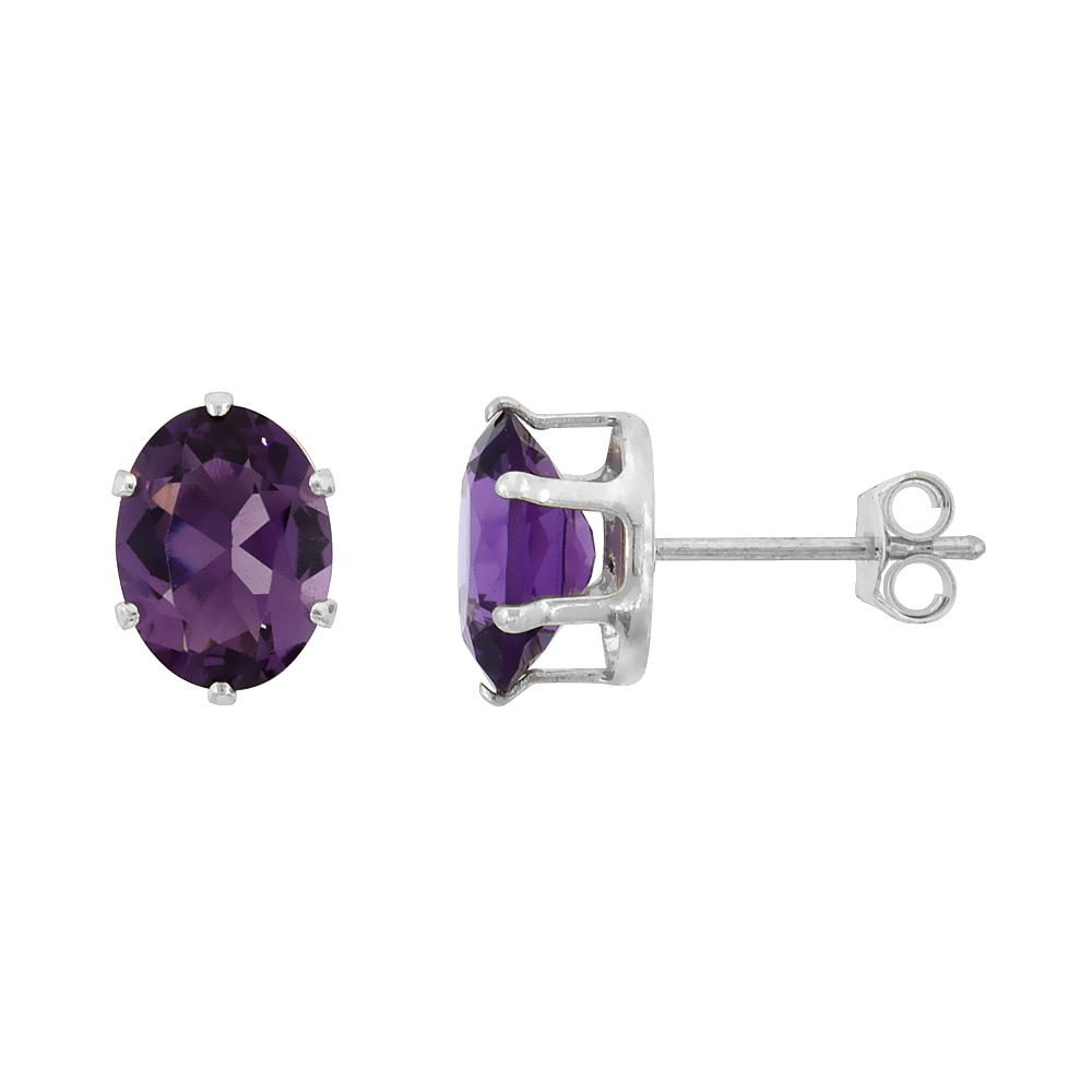 STERLING SILVER 8X6MM OVAL AMETHYST COLOR PURPLE CUBIC ZIRCONIA EARRINGS STUDS 1.5 CARAT/PAIR