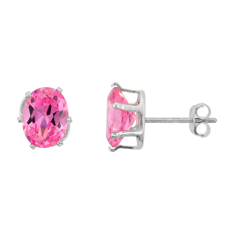 STERLING SILVER 8X6MM OVAL PINK COLOR CUBIC ZIRCONIA EARRINGS STUDS 1.5 CARAT/PAIR