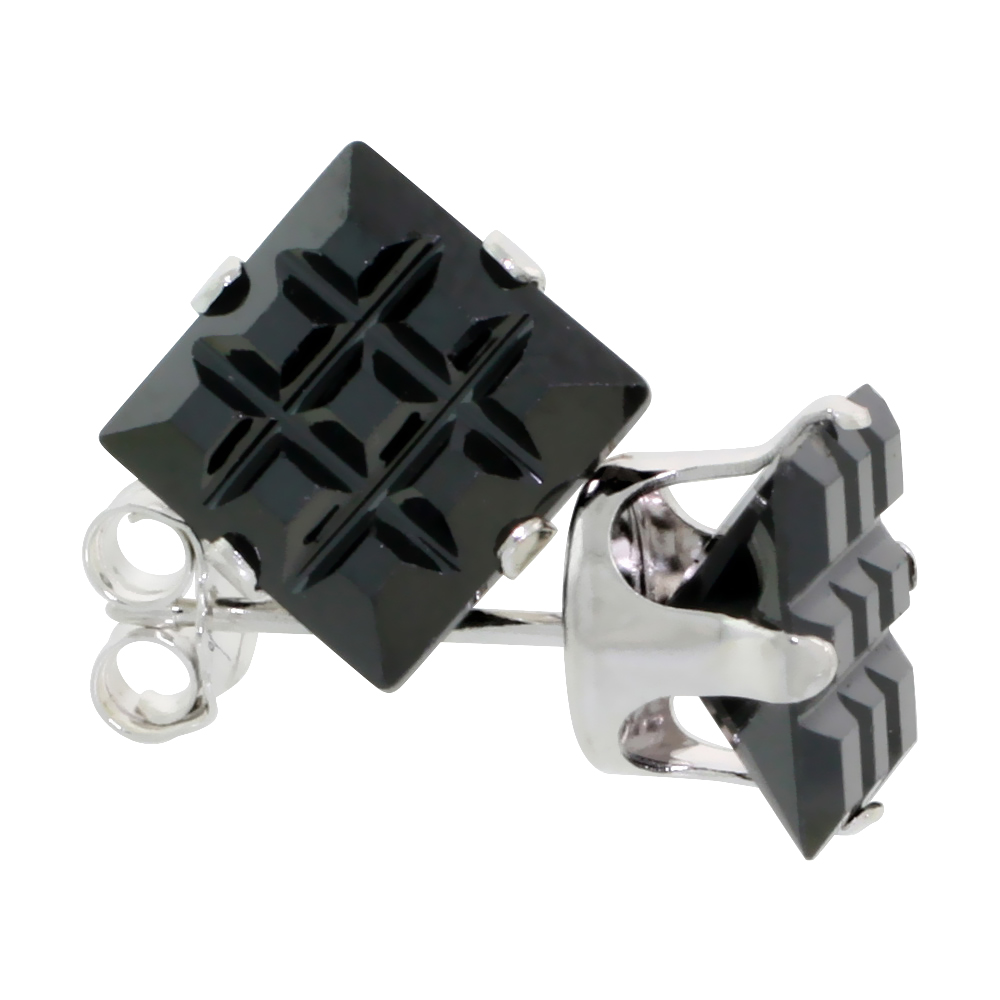 3 PAIR SET STERLING SILVER CUBIC ZIRCONIA INVISIBLE CUT SQUARE BLACK EARRINGS STUDS 4 CARAT/PAIR