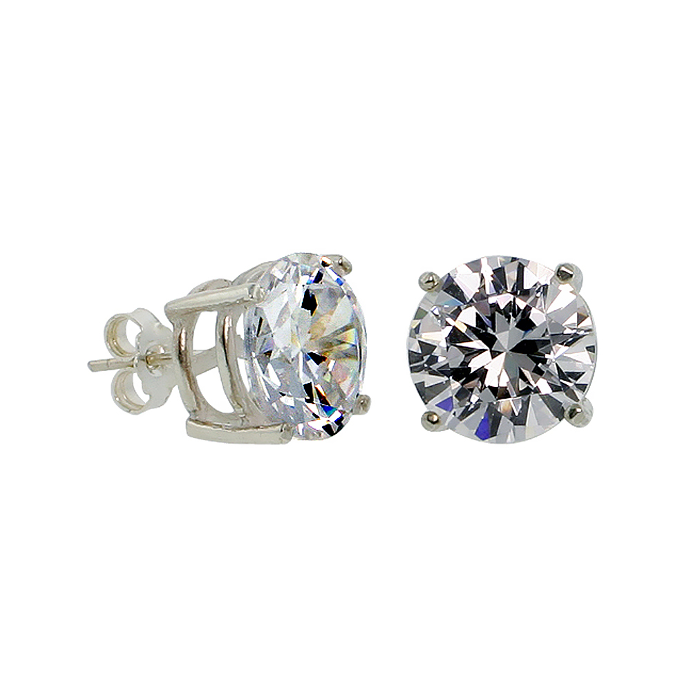 STERLING SILVER CUBIC ZIRCONIA EARRINGS STUDS 12 MM BASKET SETTING 14 CARAT/PR