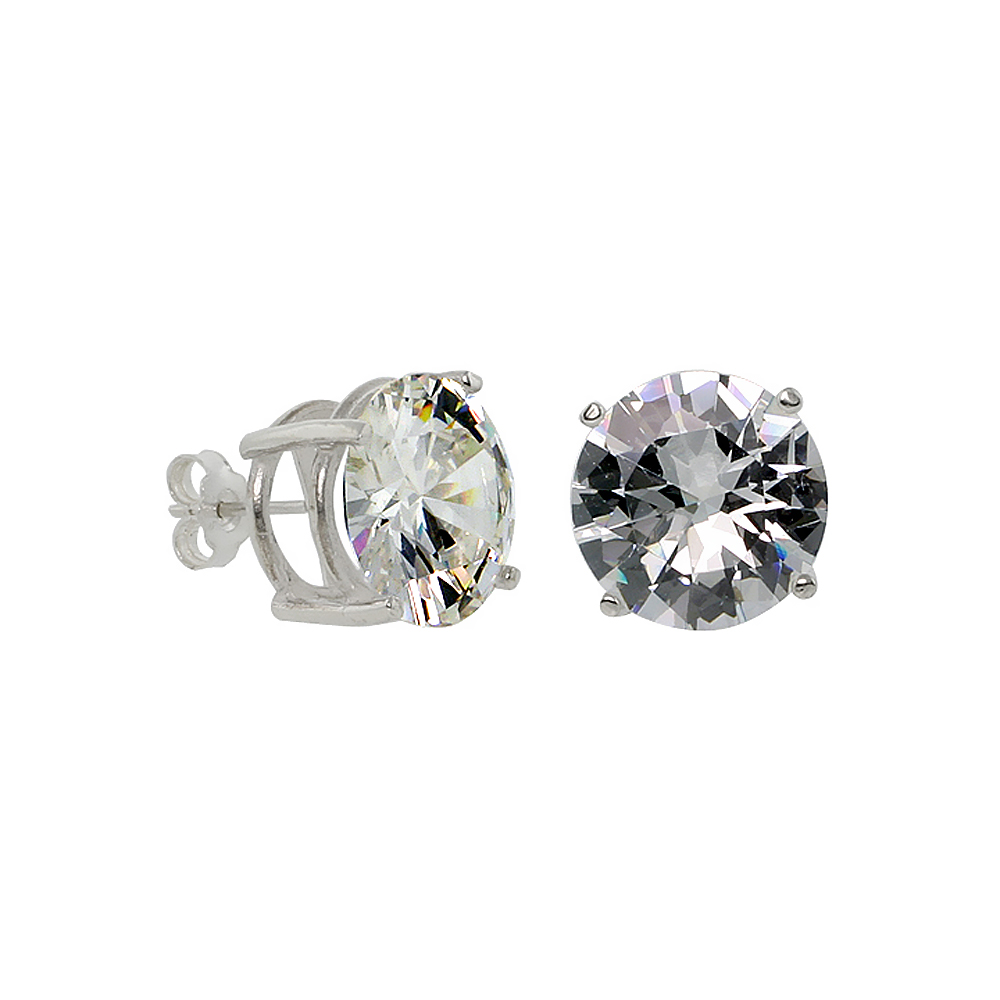 STERLING SILVER CUBIC ZIRCONIA EARRINGS STUDS 14 MM BASKET SETTING 21 CARAT/PR