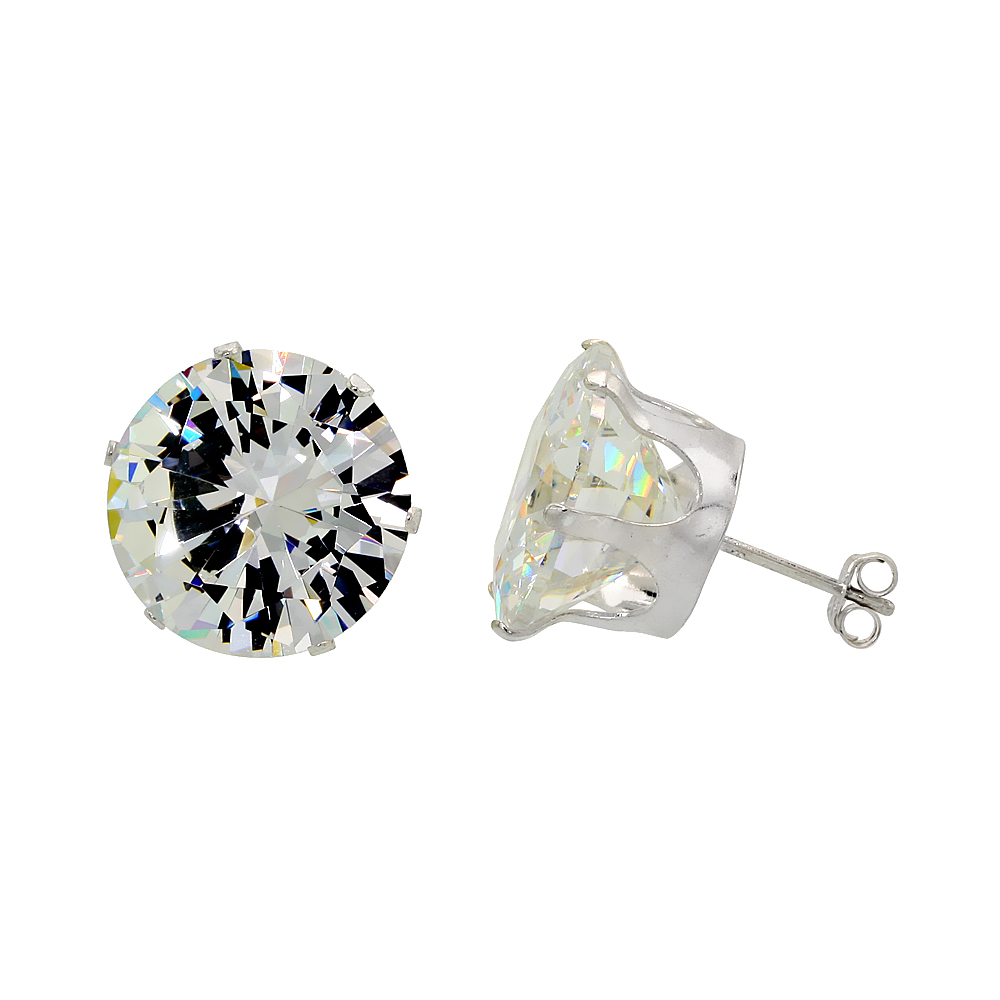 3 PAIR SET STERLING SILVER CUBIC ZIRCONIA EARRINGS STUDS 15 MM 4 PRONG 26 CARAT/PAIR