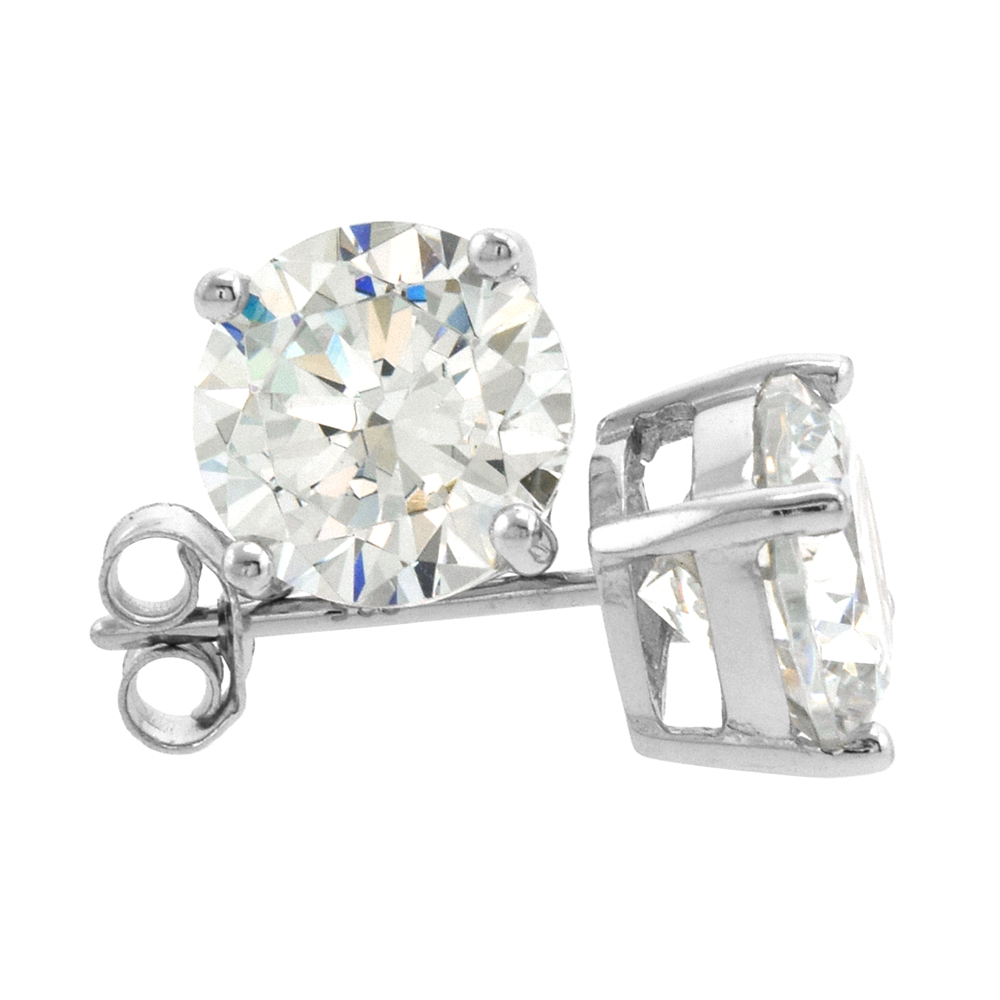 STERLING SILVER CUBIC ZIRCONIA EARRINGS STUDS 8 MM BASKET SETTING 4 CARAT/PR