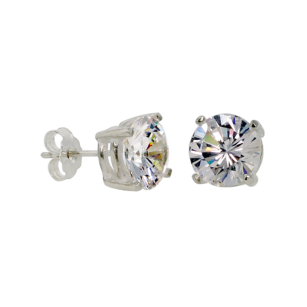STERLING SILVER CUBIC ZIRCONIA EARRINGS STUDS 9 MM BASKET SETTING 5.5 CARATS/PR