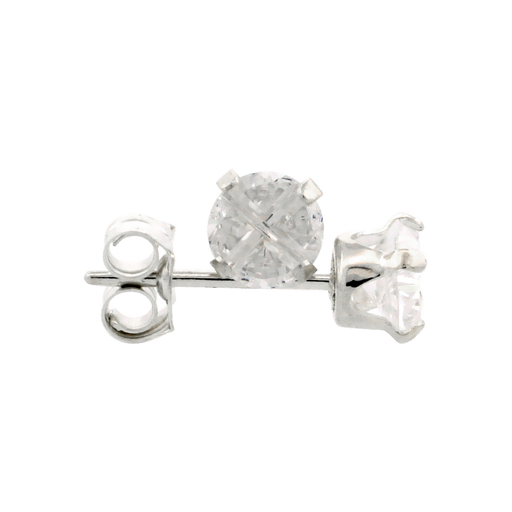 STERLING SILVER CUBIC ZIRCONIA EARRINGS STUDS 4 MM ROUND INVISIBLE CUT.5 CARATS/PAIR