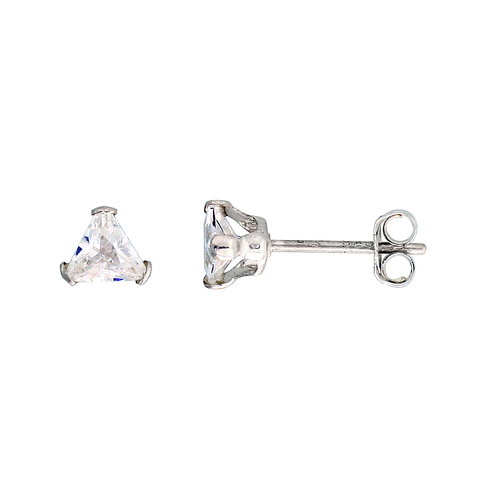 STERLING SILVER CUBIC ZIRCONIA TRIANGLE EARRINGS STUDS 0.5 CARATS/PAIR