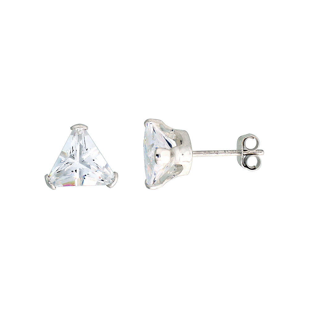 STERLING SILVER CUBIC ZIRCONIA TRIANGLE EARRINGS STUDS 2 1/4 CARAT/PAIR