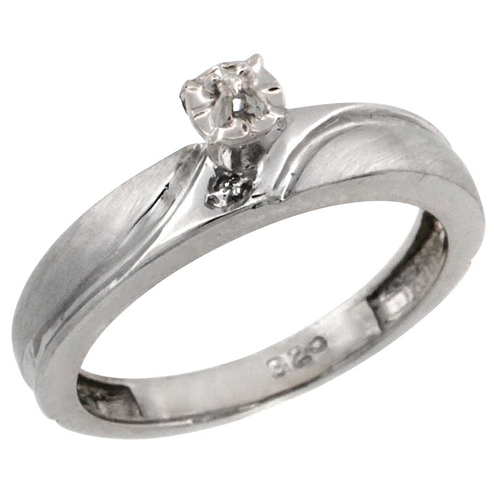 Sterling Silver Diamond Engagement Ring w/ 0.03 Carat Brilliant Cut Diamonds, 5/32 in. (4mm) wide