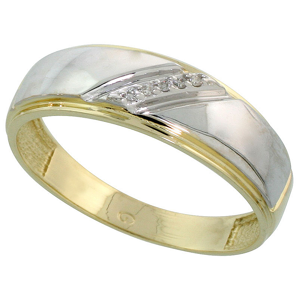 Gold Plated Sterling Silver Mens Diamond Wedding Band, 1/4 inch wide