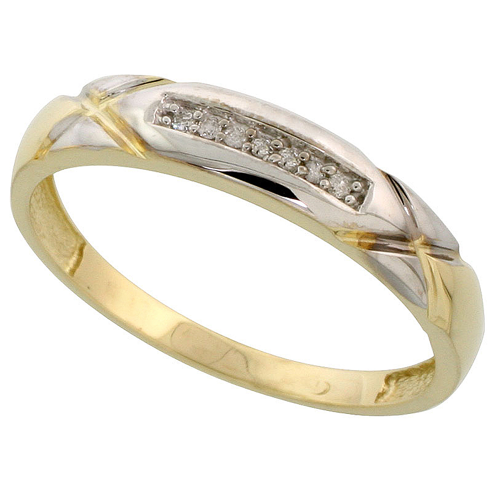 Gold Plated Sterling Silver Mens Diamond Wedding Band, 3/16 inch wide