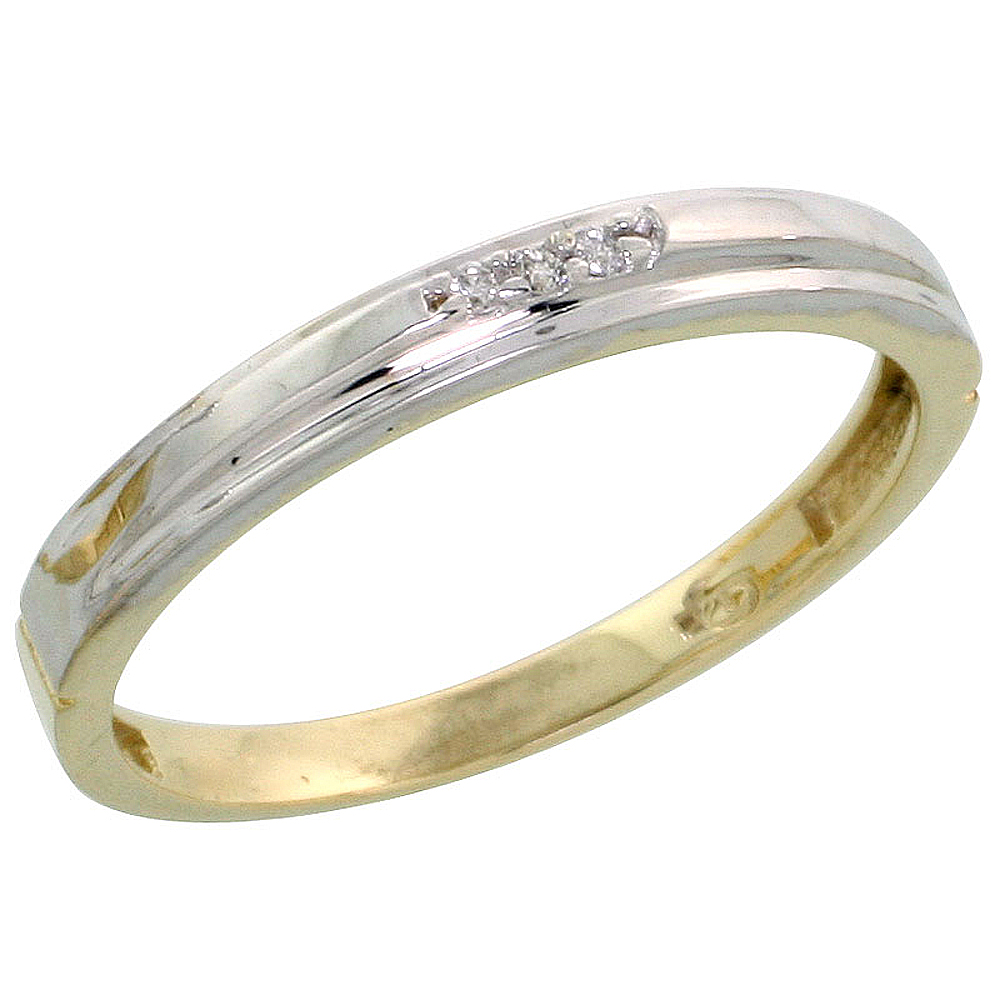 Gold Plated Sterling Silver Ladies Diamond Wedding Band, 1/8 inch wide