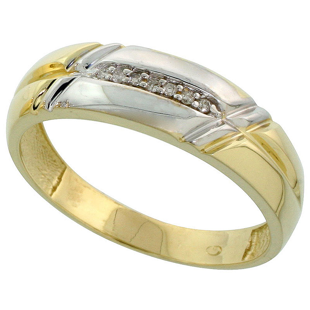 Gold Plated Sterling Silver Mens Diamond Wedding Band, 1/4 inch wide