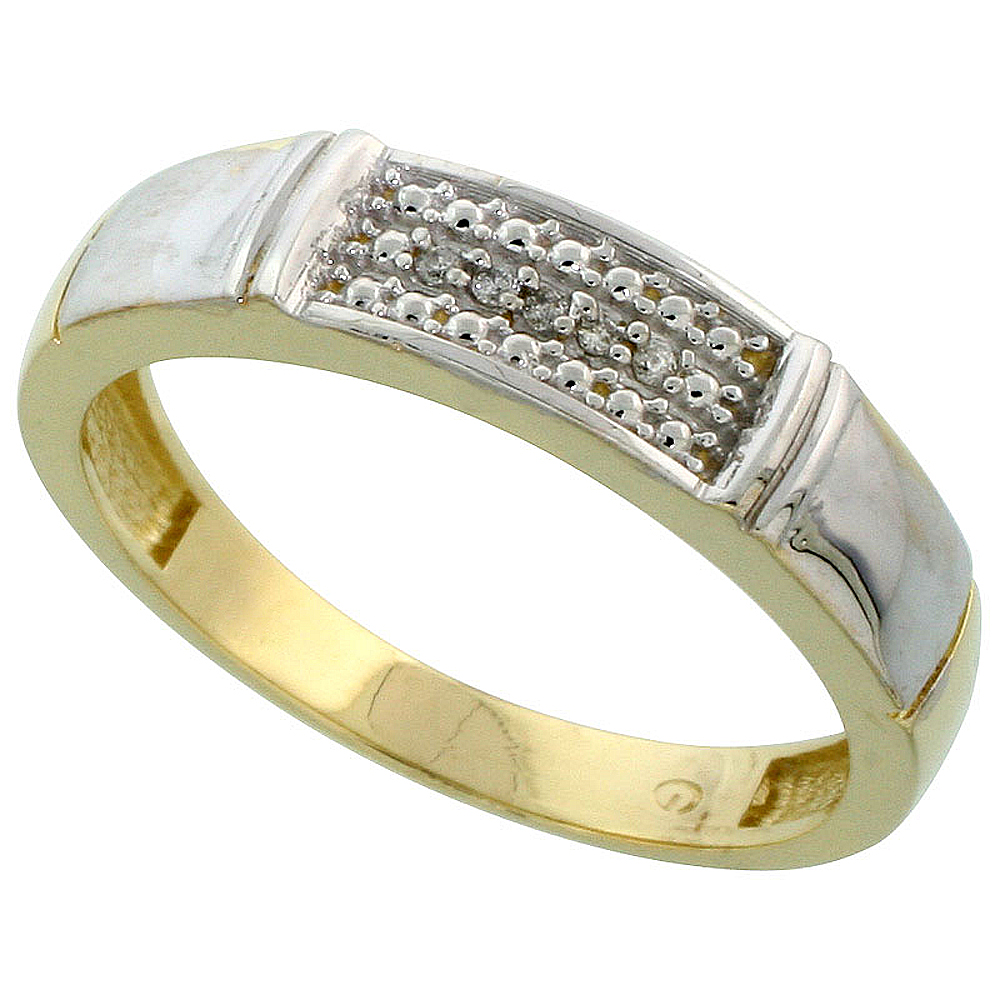 Gold Plated Sterling Silver Mens Diamond Wedding Band, 3/16 inch wide