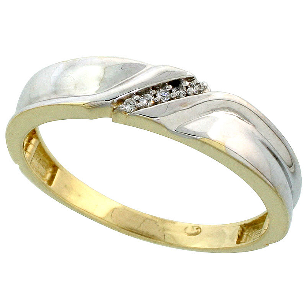 Gold Plated Sterling Silver Mens Diamond Wedding Band, 3/16 inch wide