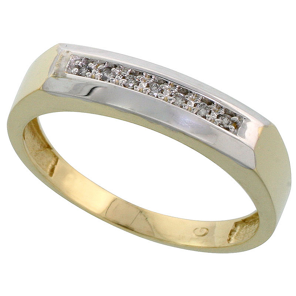 Gold Plated Sterling Silver Mens Diamond Wedding Band, 3/16 inch wide