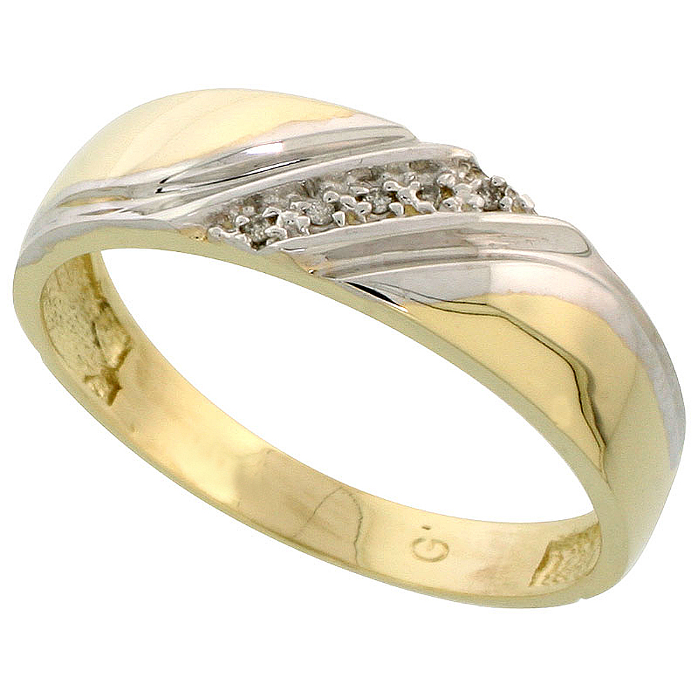 Gold Plated Sterling Silver Mens Diamond Wedding Band, 1/4 inch wide