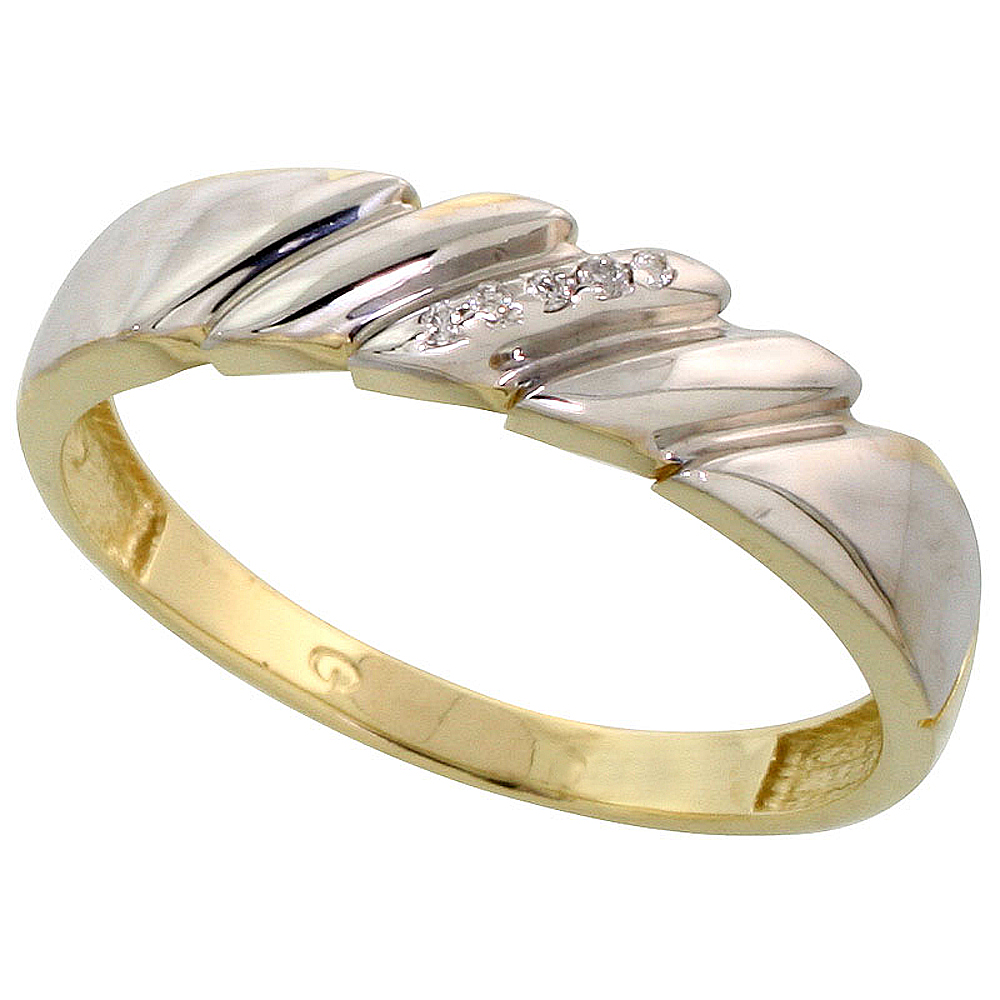 Gold Plated Sterling Silver Mens Diamond Wedding Band, 3/16 inch wide