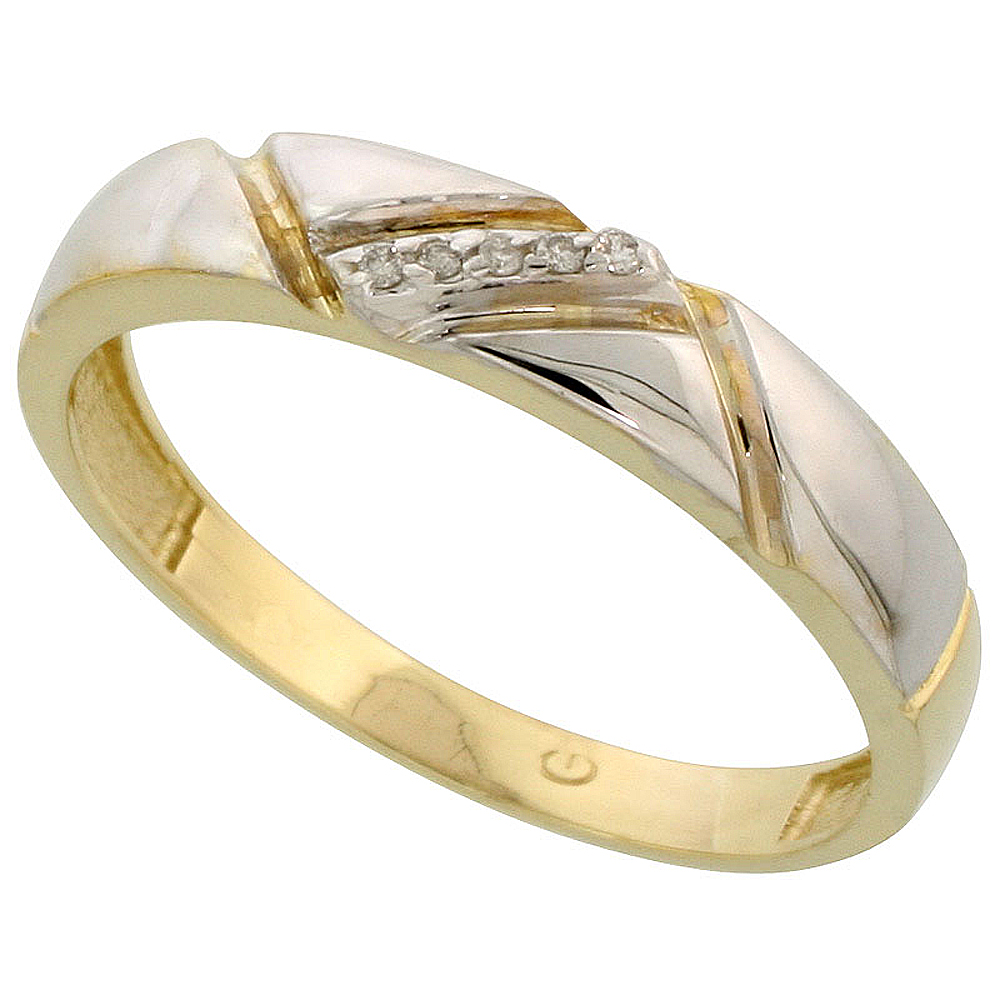 Gold Plated Sterling Silver Mens Diamond Wedding Band, 3/16 inch wide