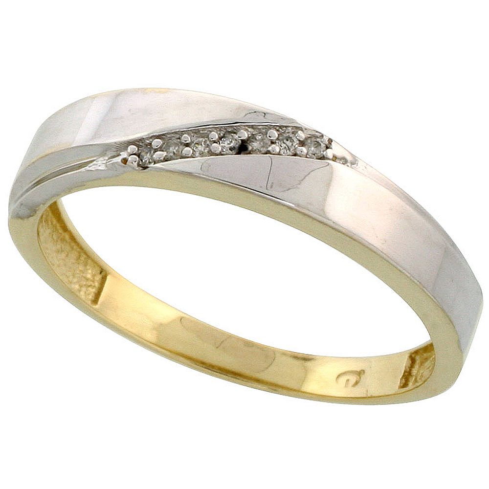 Gold Plated Sterling Silver Mens Diamond Wedding Band, 3/16 inch wide