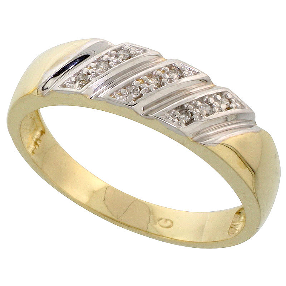 Gold Plated Sterling Silver Mens Diamond Wedding Band, 1/4 inch wide