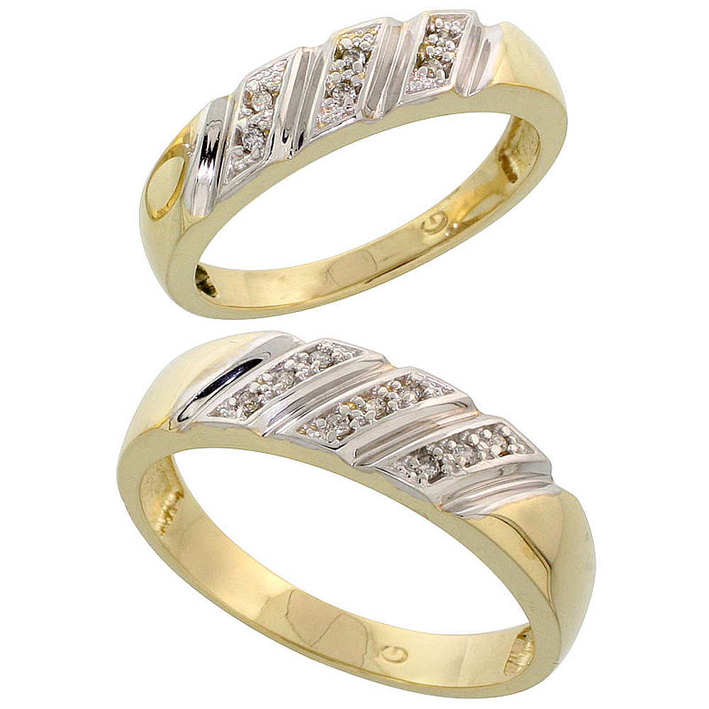 Gold Plated Sterling Silver Diamond 2 Piece Wedding Ring Set His 6mm &amp; Hers 5mm, Mens Size 8 to 14