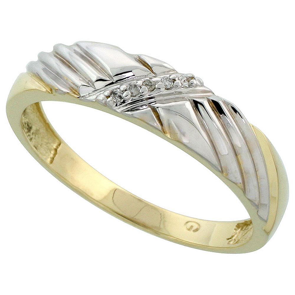Gold Plated Sterling Silver Mens Diamond Wedding Band, 3/16 inch wide