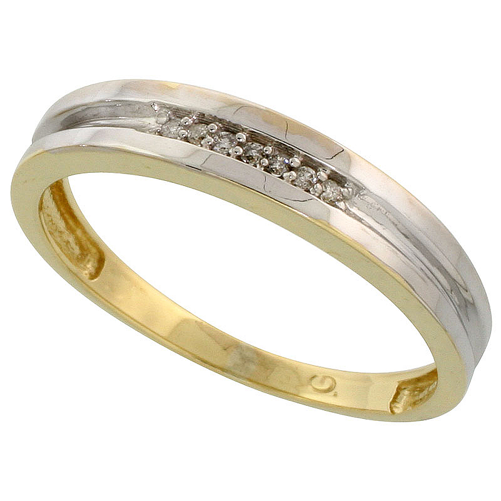 Gold Plated Sterling Silver Mens Diamond Wedding Band, 5/32 inch wide